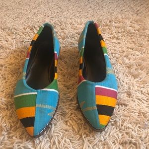 HANDMADE colorful flats with wooden soles
